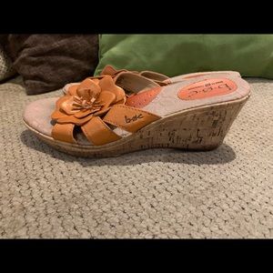 Women’s Orange  BOC Born Concepts Leather Flower Cork Wedge Sandals 7/38
